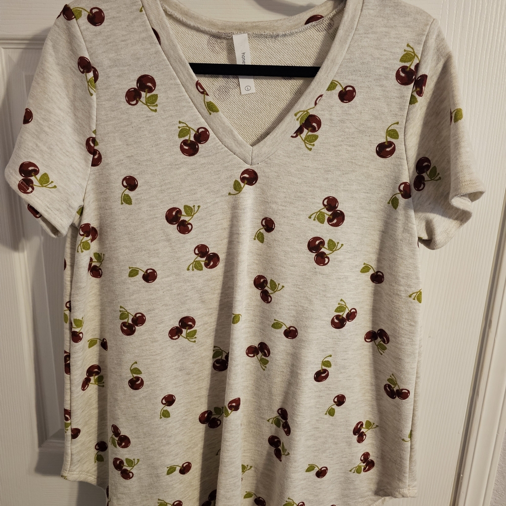 Honeyme Cherry Print V-Neck Tee